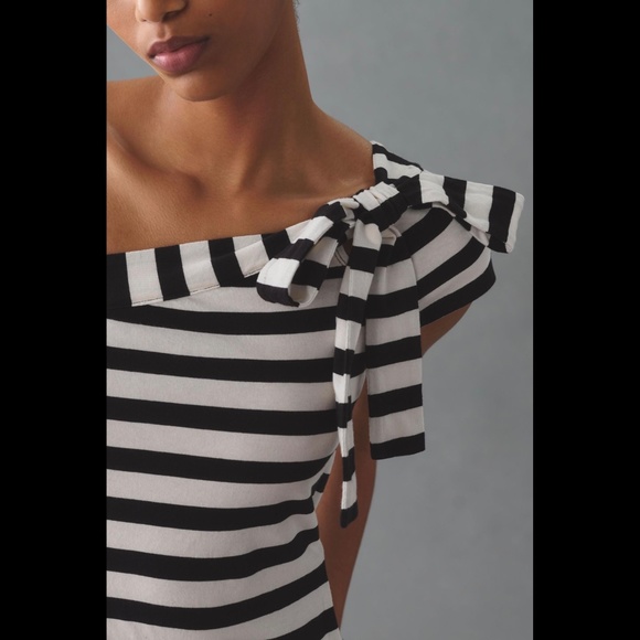 NWT Anthropologie Maeve Striped One-Shoulder Bow Top - Picture 4 of 16